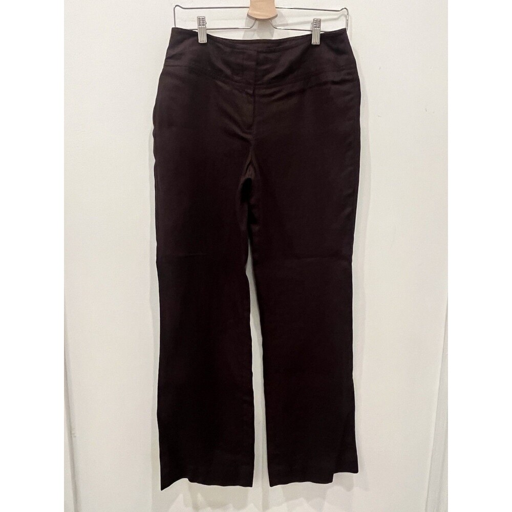 Worthington Linen Burgundy Pants Trousers Sz 8 Wide Leg Office Work Career prepp
